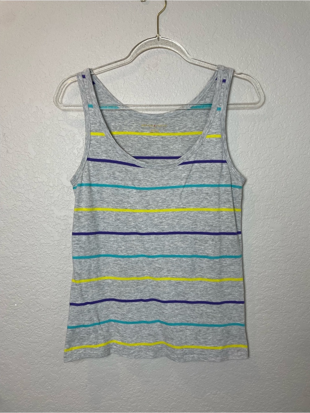 New York & Company Gray Tank with Teal, Yellow & Purple Stripes Size S